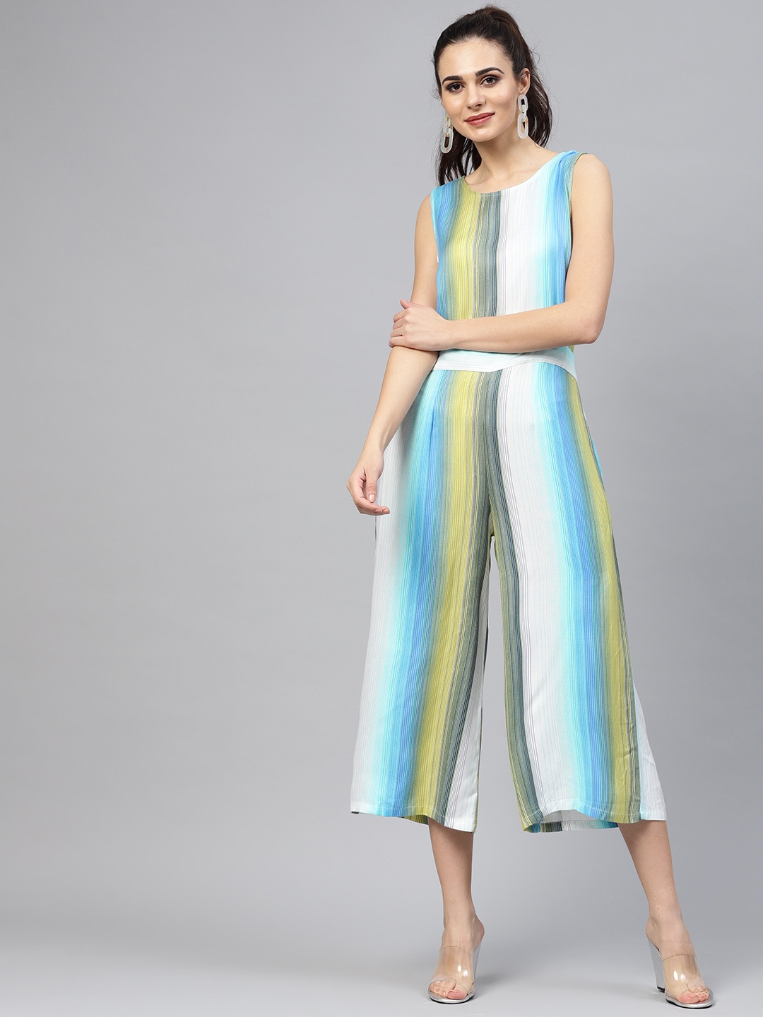 

Athena White & Blue Striped Culotte Jumpsuit
