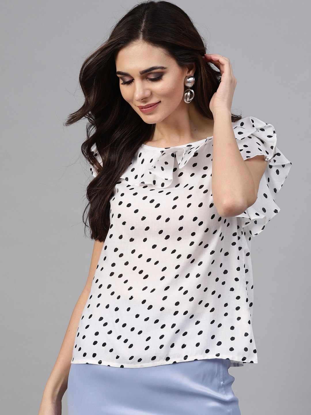 

Athena Women White & Black Printed A-Line Top