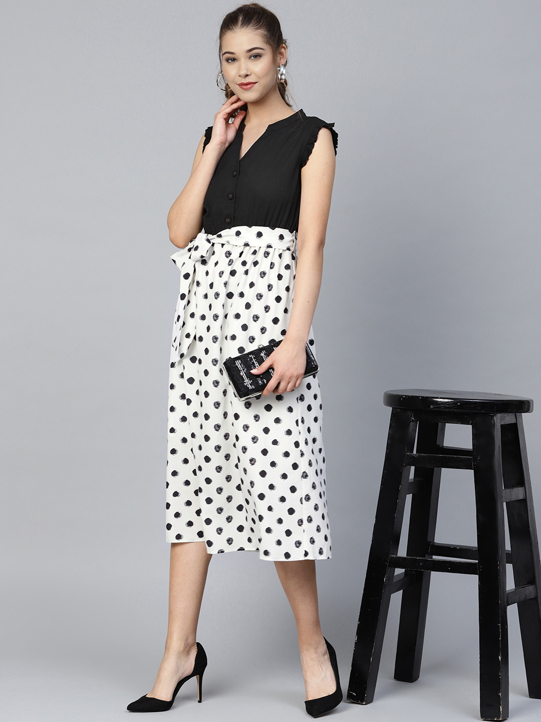 

Athena Women Black Printed Fit & Flare Dress