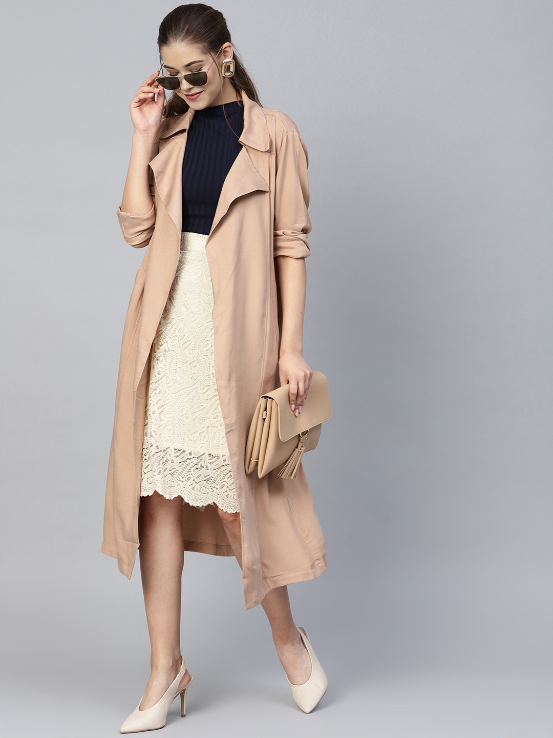

Athena Women Cream-Coloured Lace A-Line Skirt