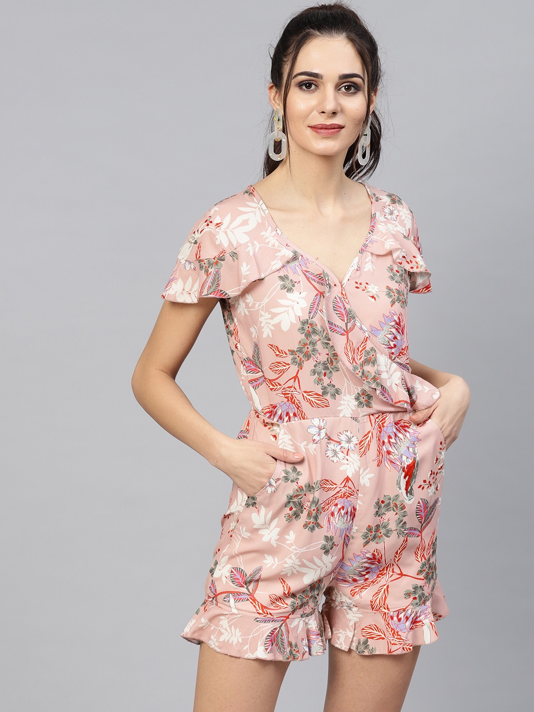 

Athena Peach-Coloured Floral Print Playsuit