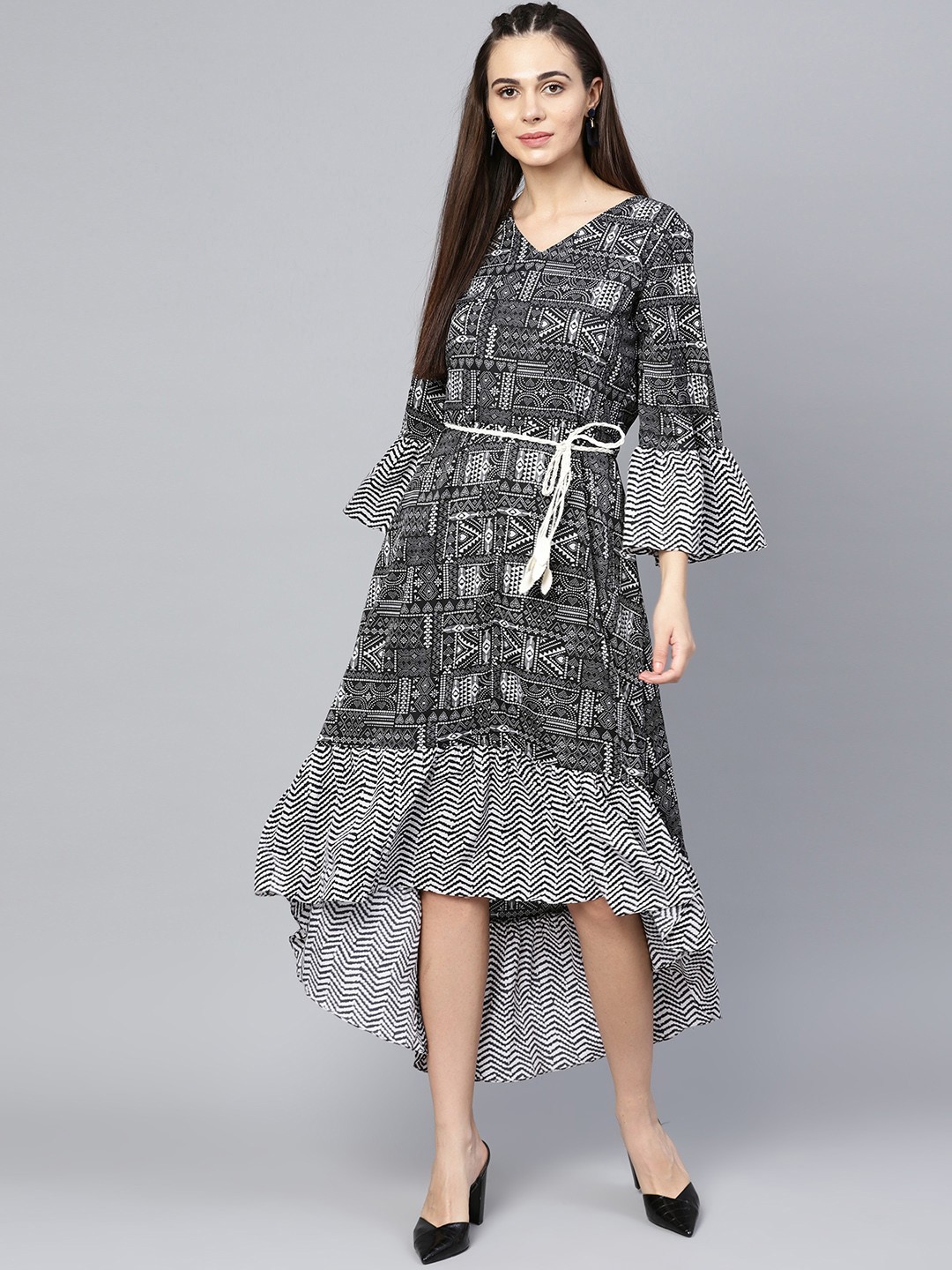 

Athena Women Black & White Printed A-Line Dress