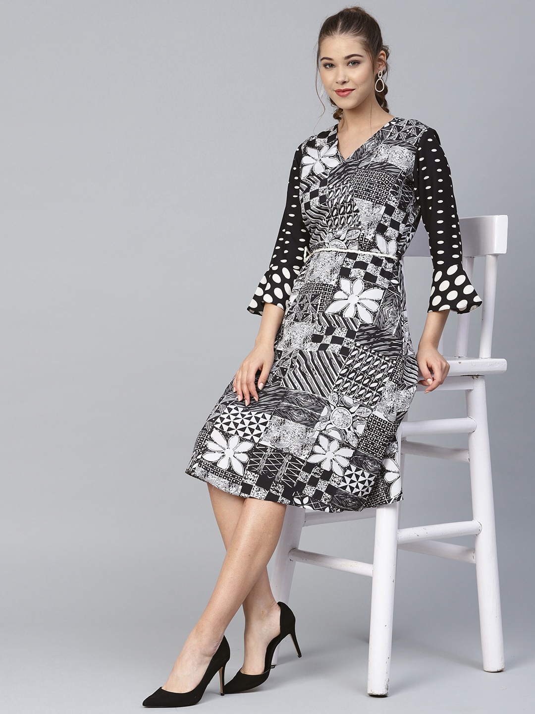

Athena Women Black & White Printed Wrap Dress
