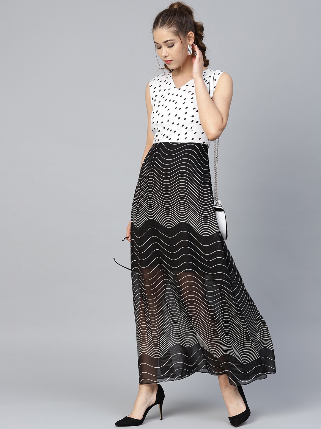 

Athena Women White & Black Striped Maxi Dress