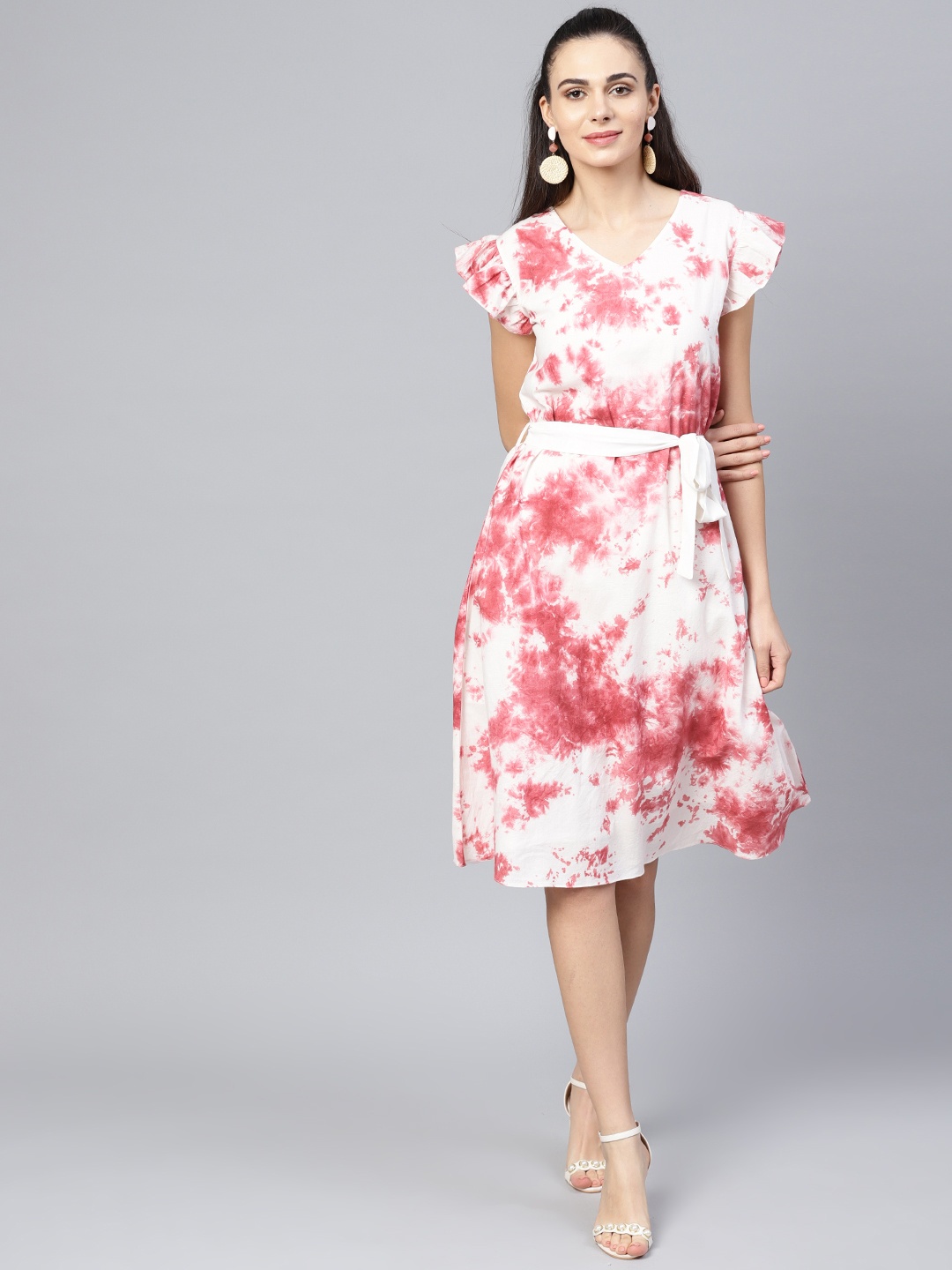 

Athena Women Off-White & Pink Dyed A-Line Dress