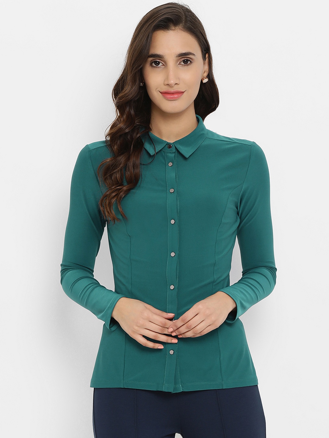 

Kazo Women Green Regular Fit Solid Casual Shirt