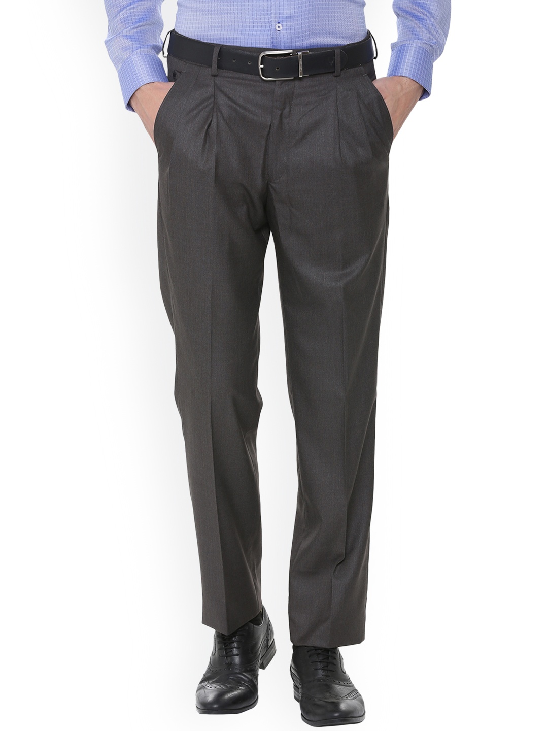 

Louis Philippe Men Grey Regular Fit Solid Formal Trousers