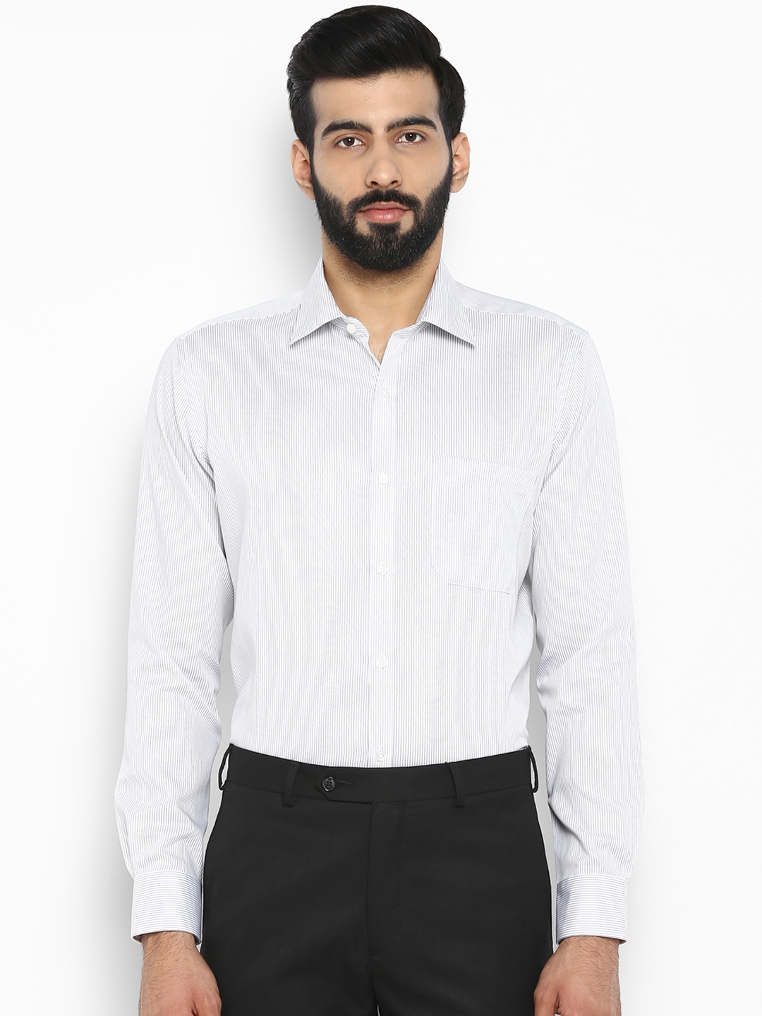 

Raymond Men Grey Regular Fit Striped Formal Shirt
