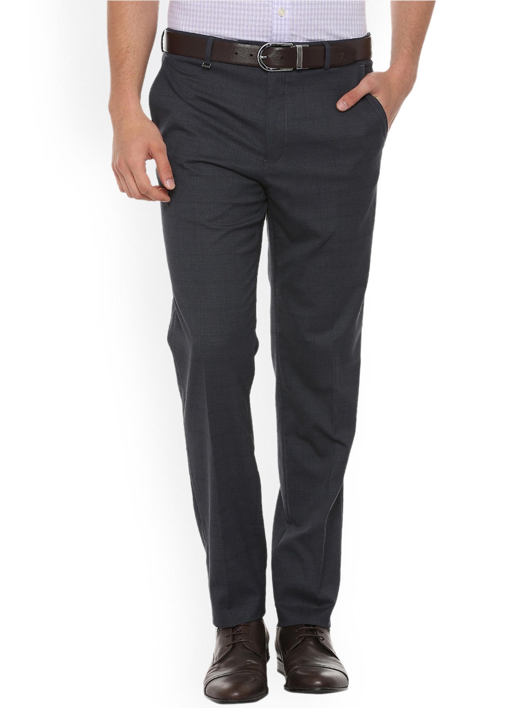 

Van Heusen Men Black Slim Fit Self Design Formal Trousers