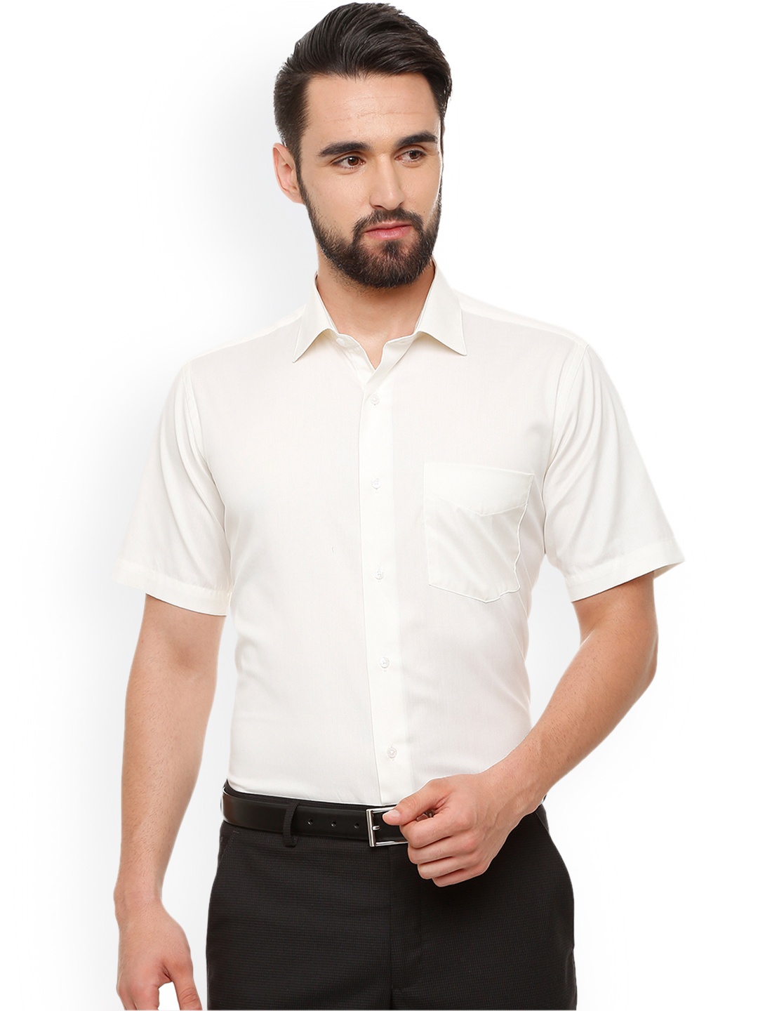 

Van Heusen Men Cream-Coloured Regular Fit Solid Formal Shirt