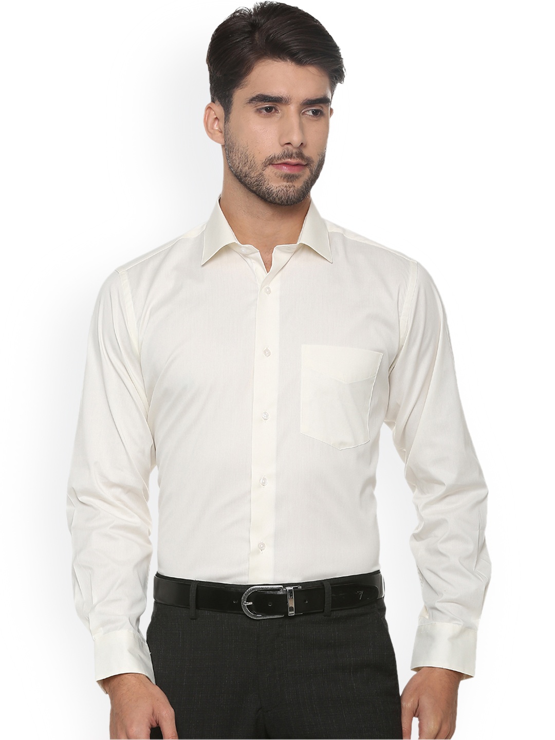 

Van Heusen Men Cream-Coloured Regular Fit Solid Formal Shirt