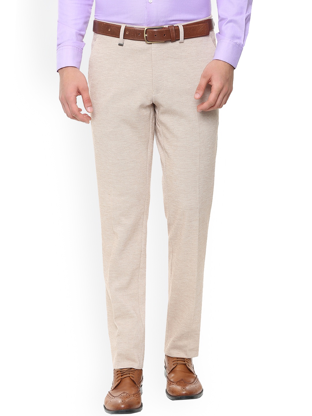 

Van Heusen Men Beige Slim Fit Self Design Formal Trousers