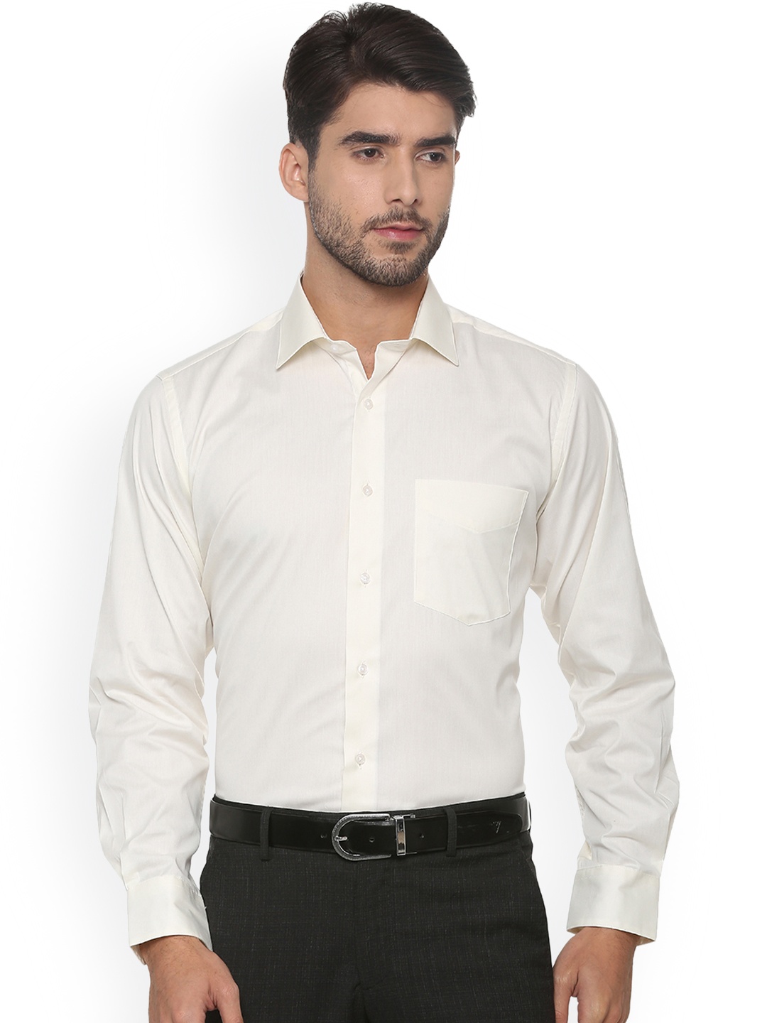 

Van Heusen Men Cream-Coloured Regular Fit Solid Formal Shirt