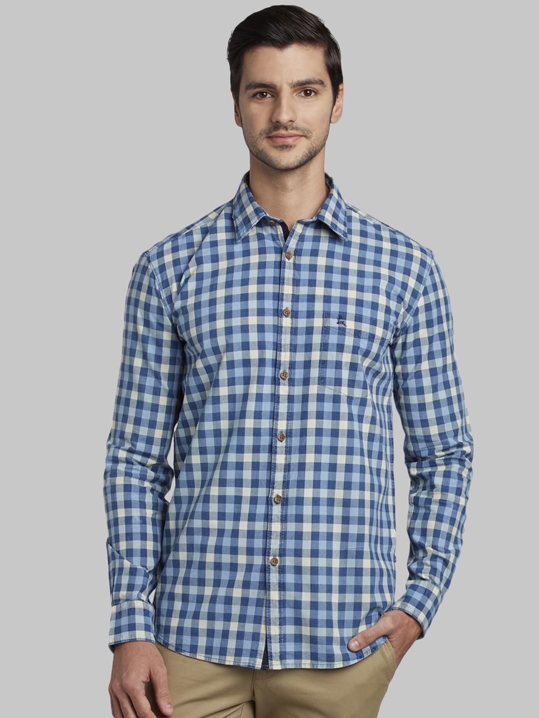 

Parx Men Blue & White Slim Fit Checked Casual Shirt