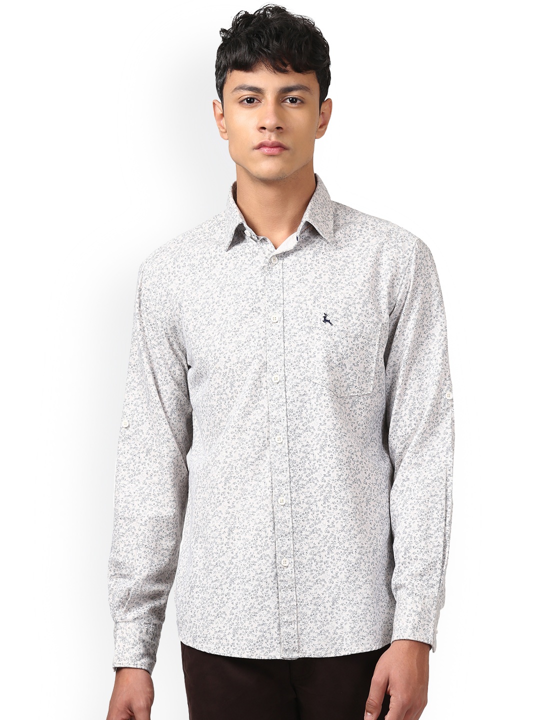 

Parx Men Off-White & Grey Slim Fit Printed Casual Shirt