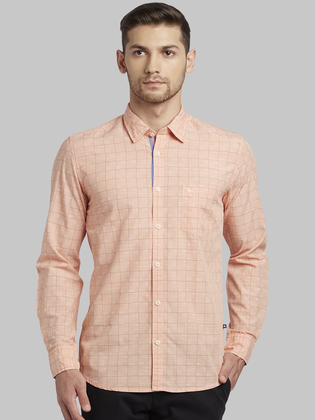 

Parx Men Orange Slim Fit Checked Casual Shirt