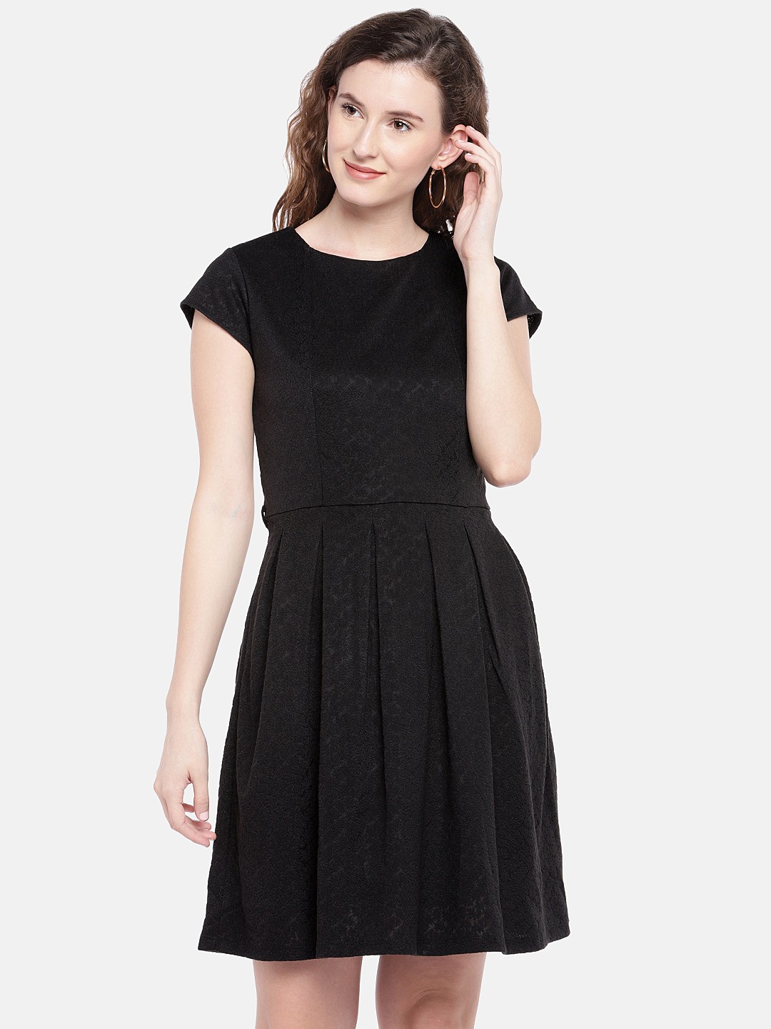 

Globus Women Black Solid Fit and Flare Dress