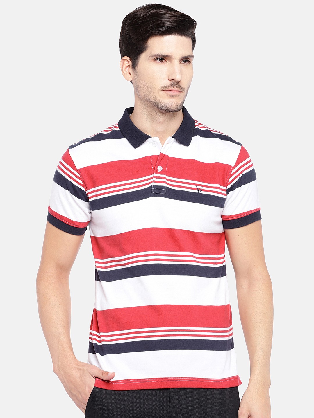 

Globus Men Red & White Striped Polo Collar T-shirt