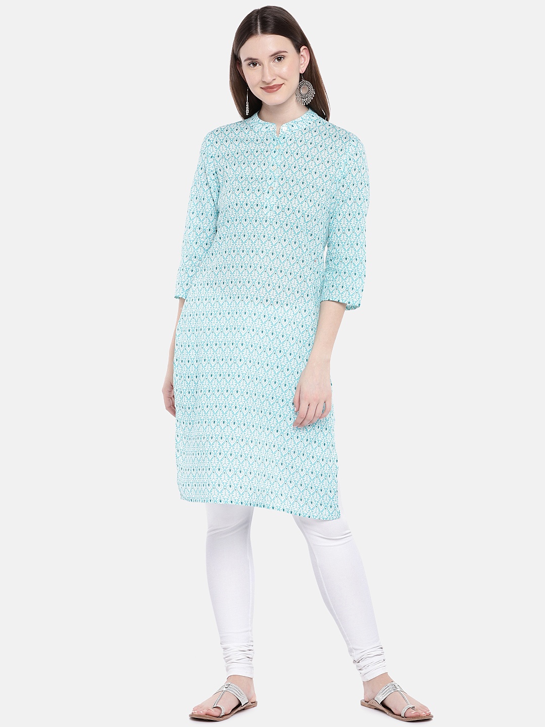 

Globus Women Green Printed Straight Kurta