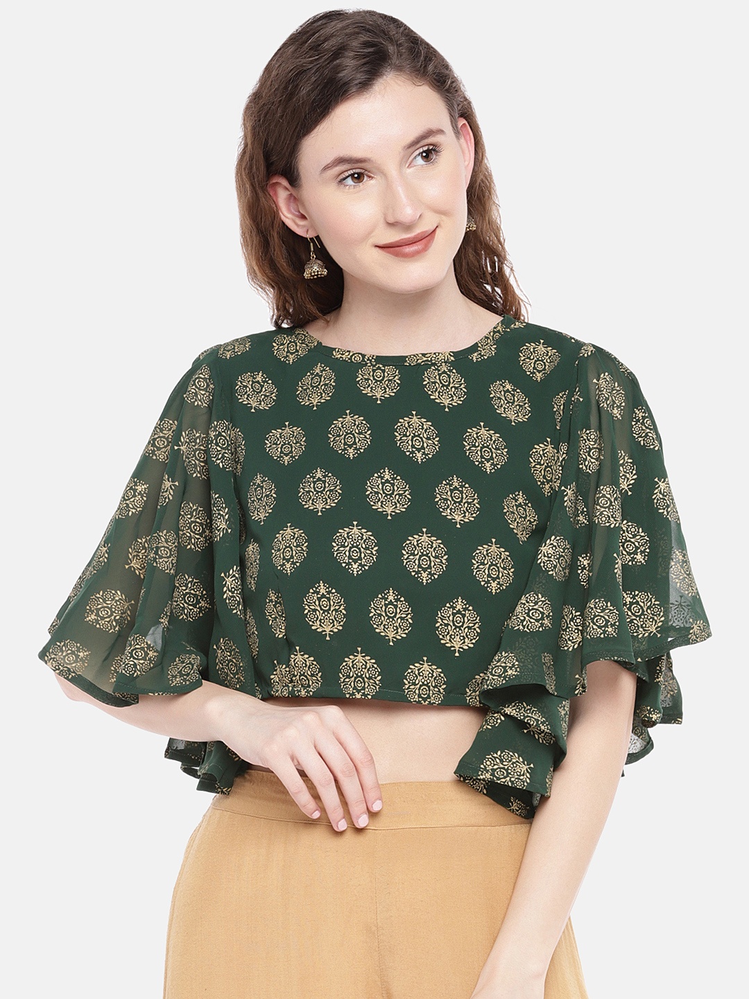 

Globus Women Green Printed Crop Top