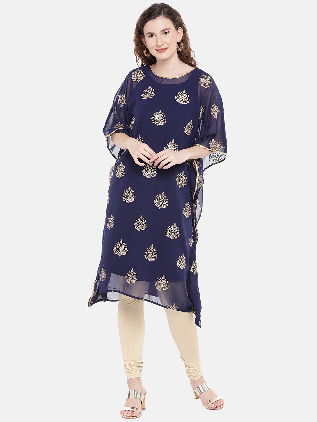 

Globus Women Navy Blue Woven Design Straight Kurta