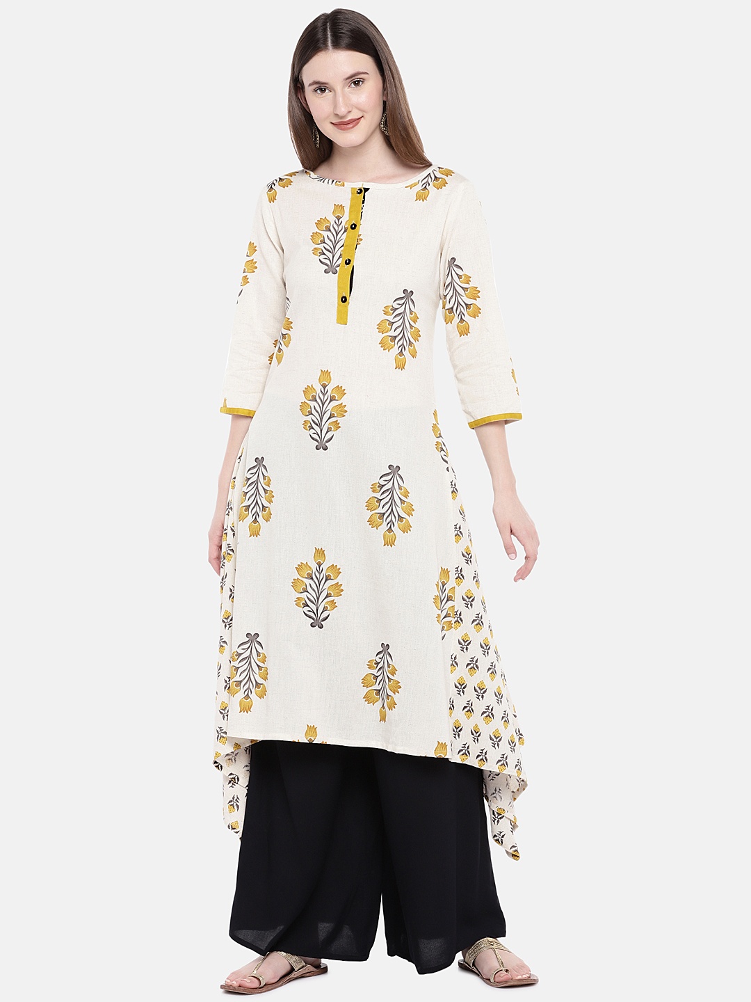 

Globus Women Beige Printed A-Line Kurta