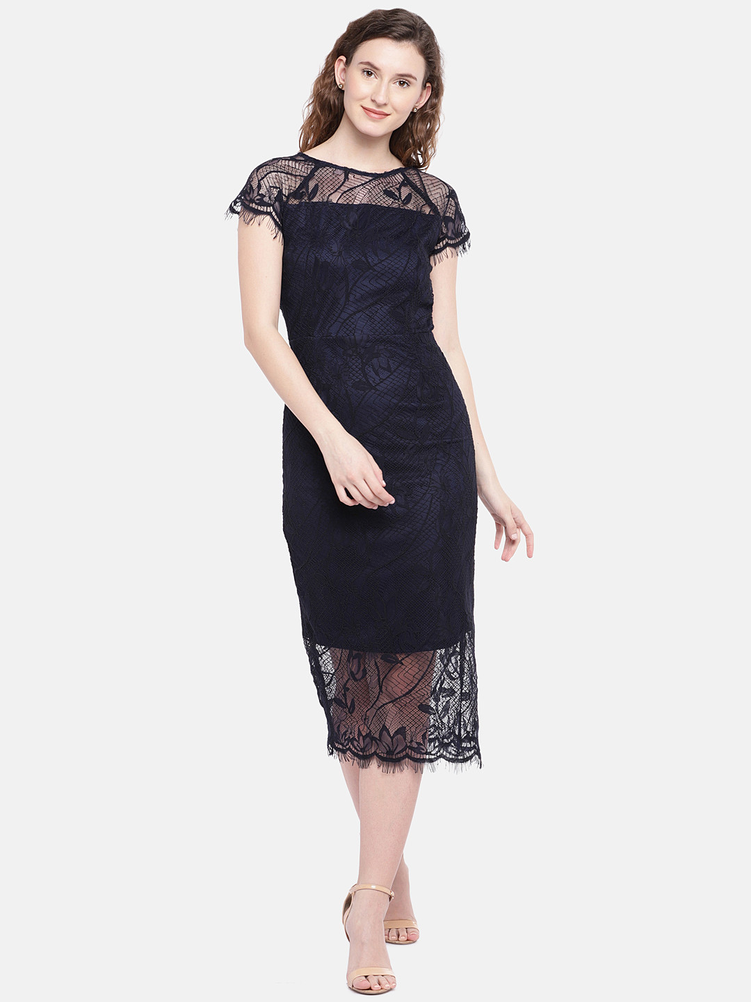 

Globus Women Navy Blue Self Design Sheath Dress