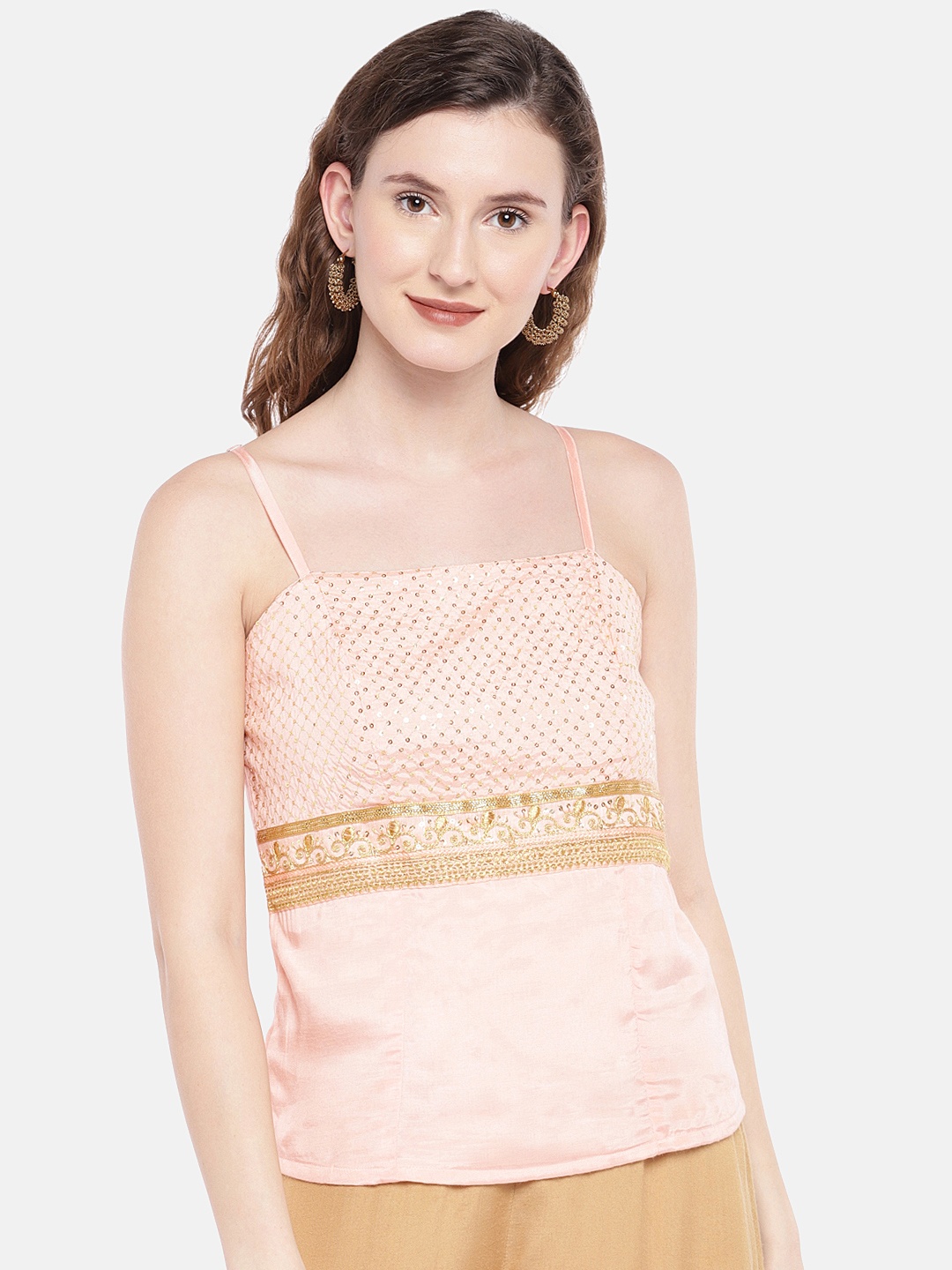 

Globus Women Peach-Coloured Embellished Top