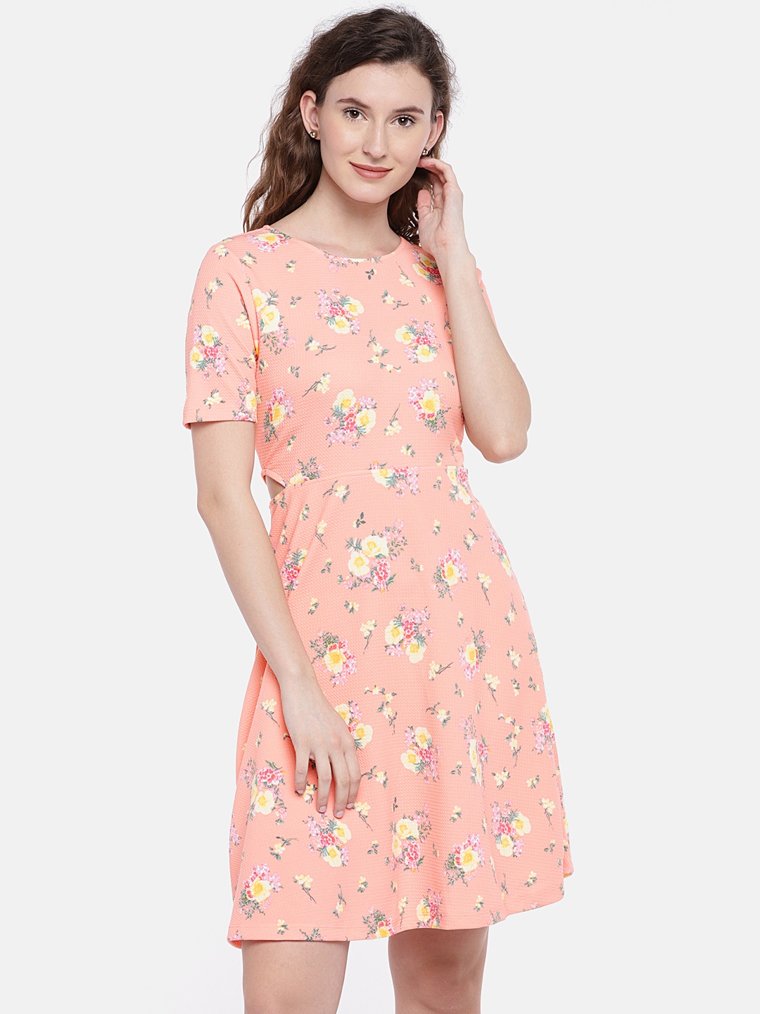 

Globus Women Peach-Coloured Printed Fit and Flare Dress