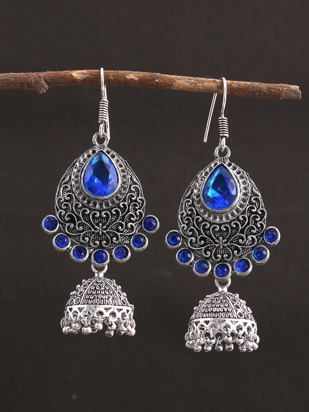 

Silvermerc Designs Silver-Plated & Blue Classic Jhumkas