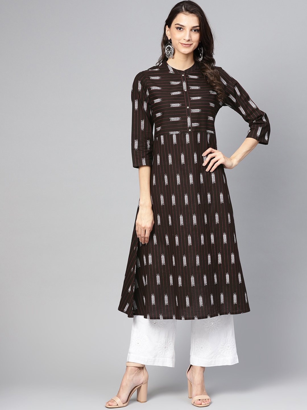 

Meeranshi Women Brown & Black Striped A-Line Kurta