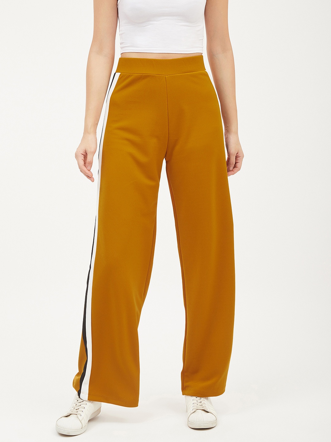 

Harpa Women Mustard Yellow Smart Regular Fit Solid Parallel Trousers