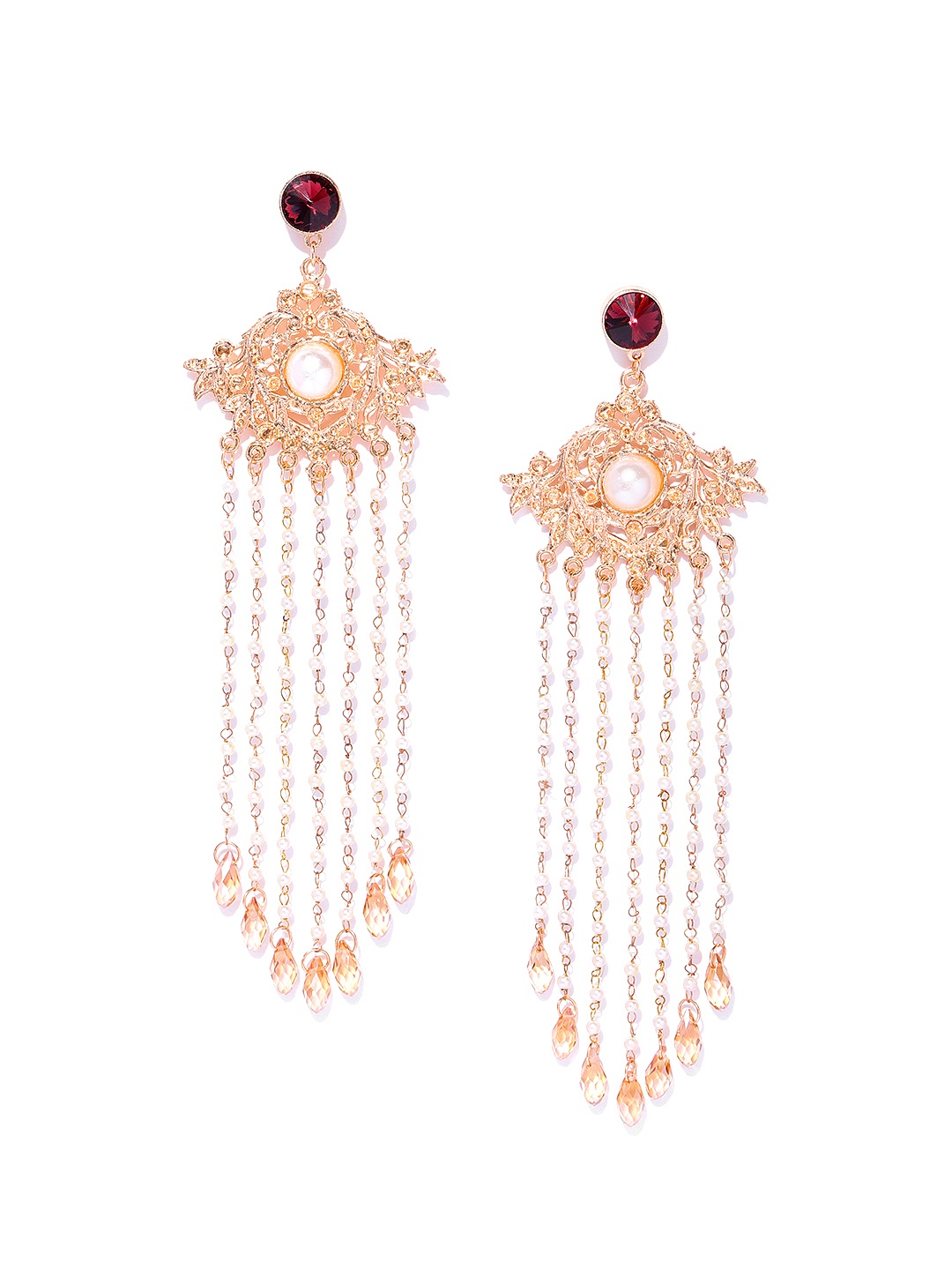 

Bellofox Gold-Plated Stoned-Studded Classic Tasselled Drop Earrings