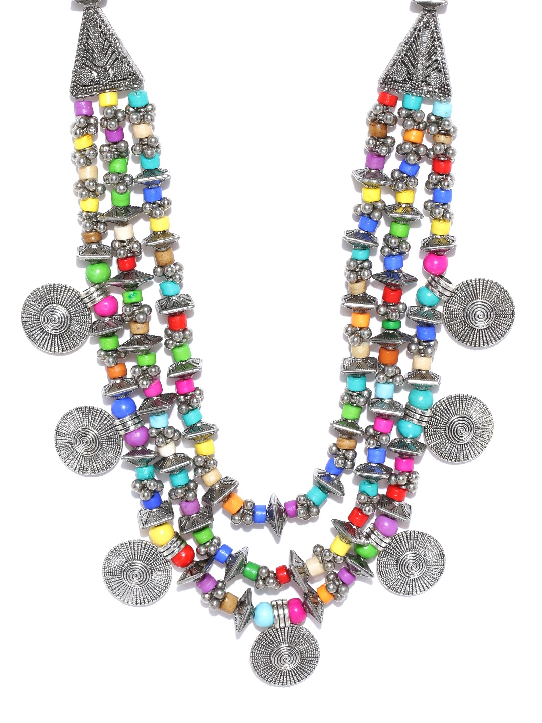 

Infuzze Multicoloured Oxidised Brass-Plated Beaded Multistranded Necklace, Multi