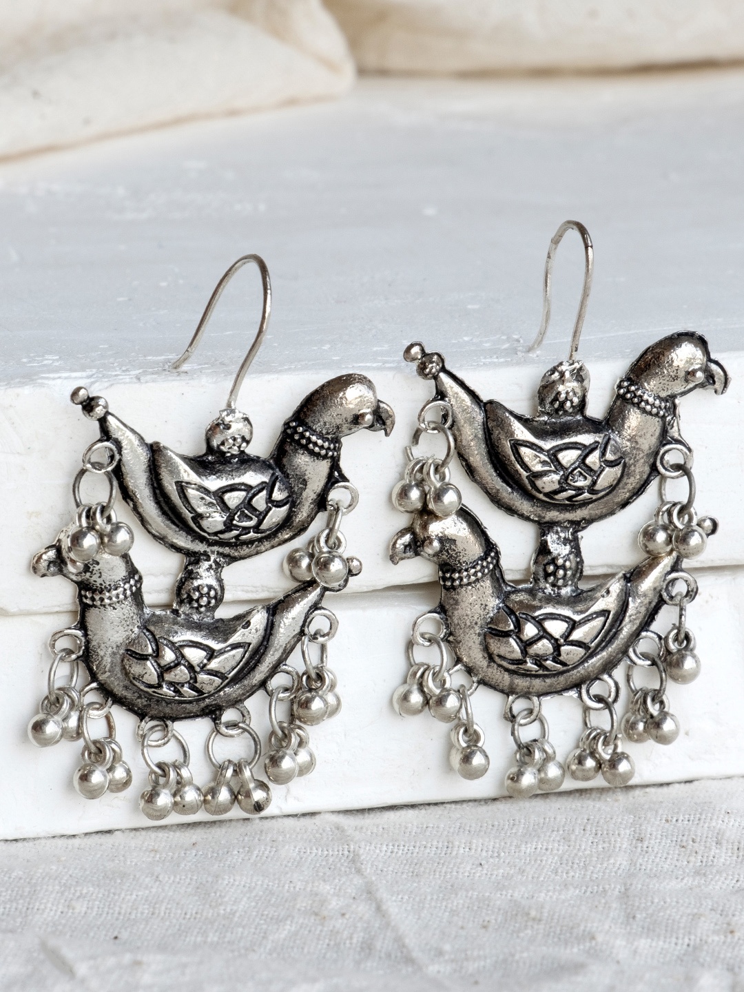 

Infuzze Silver-Toned Brass-Plated Oxidized Classic Drop Earrings