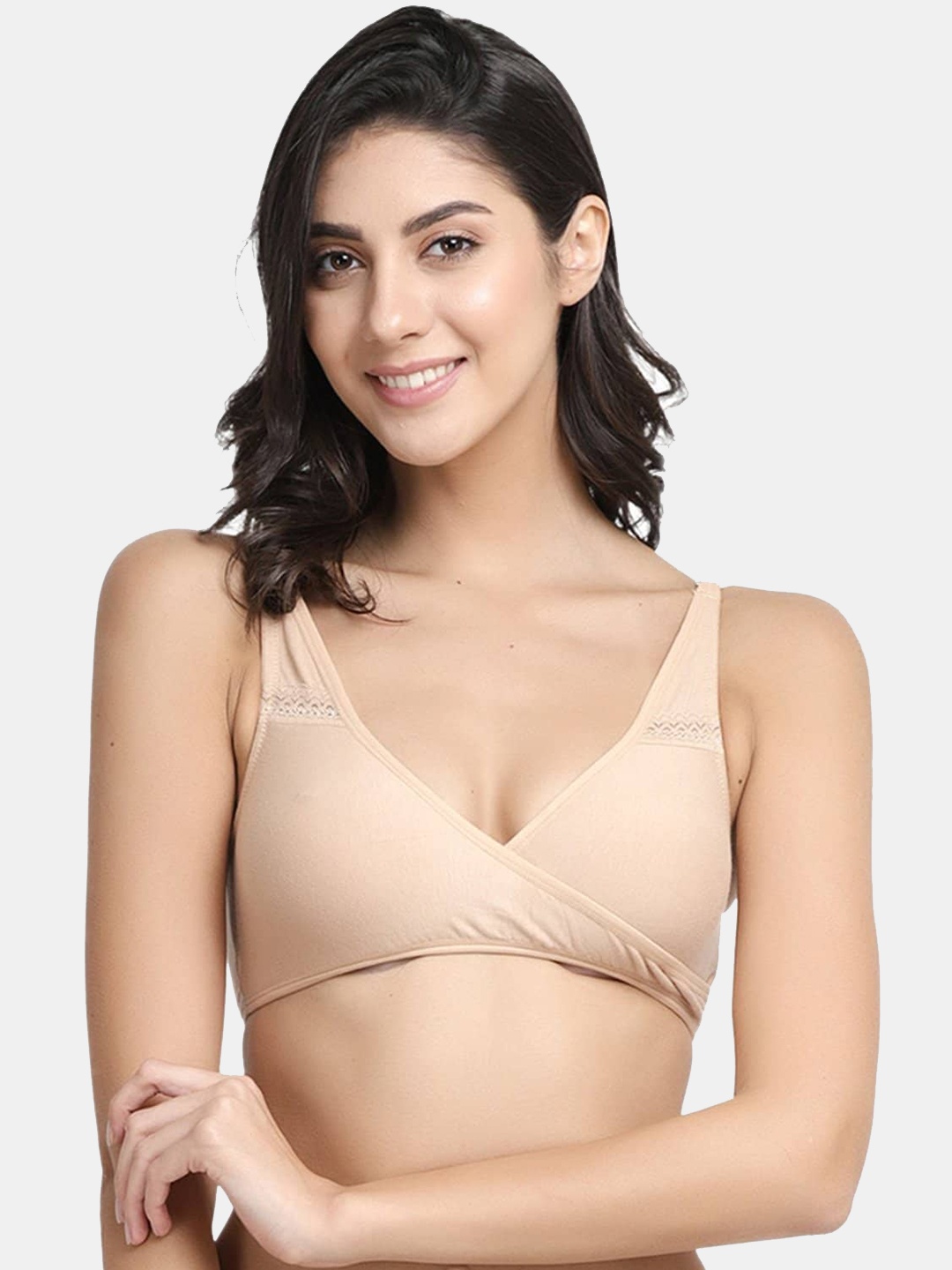 

Inner Sense Beige Solid Organic Antimicrobial Sustainable Sleeping/Feeding Bra IMB007F