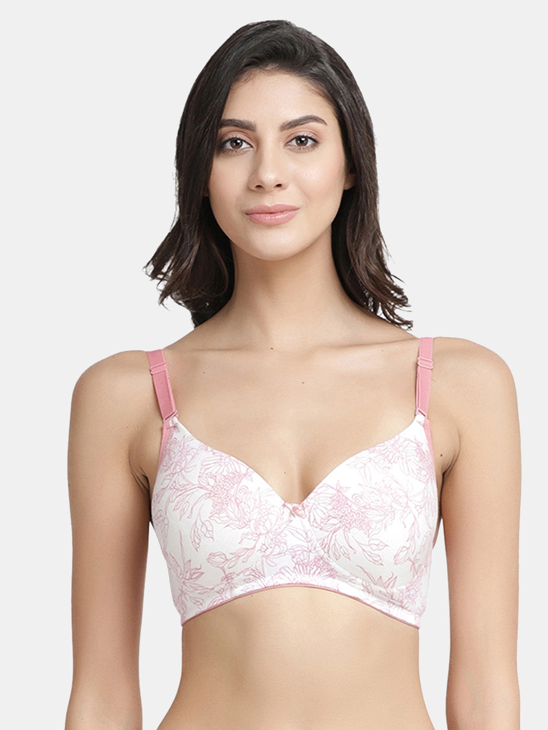 

Inner Sense White & Coral Pink Printed Non-Wired Lightly Padded T-shirt Bra