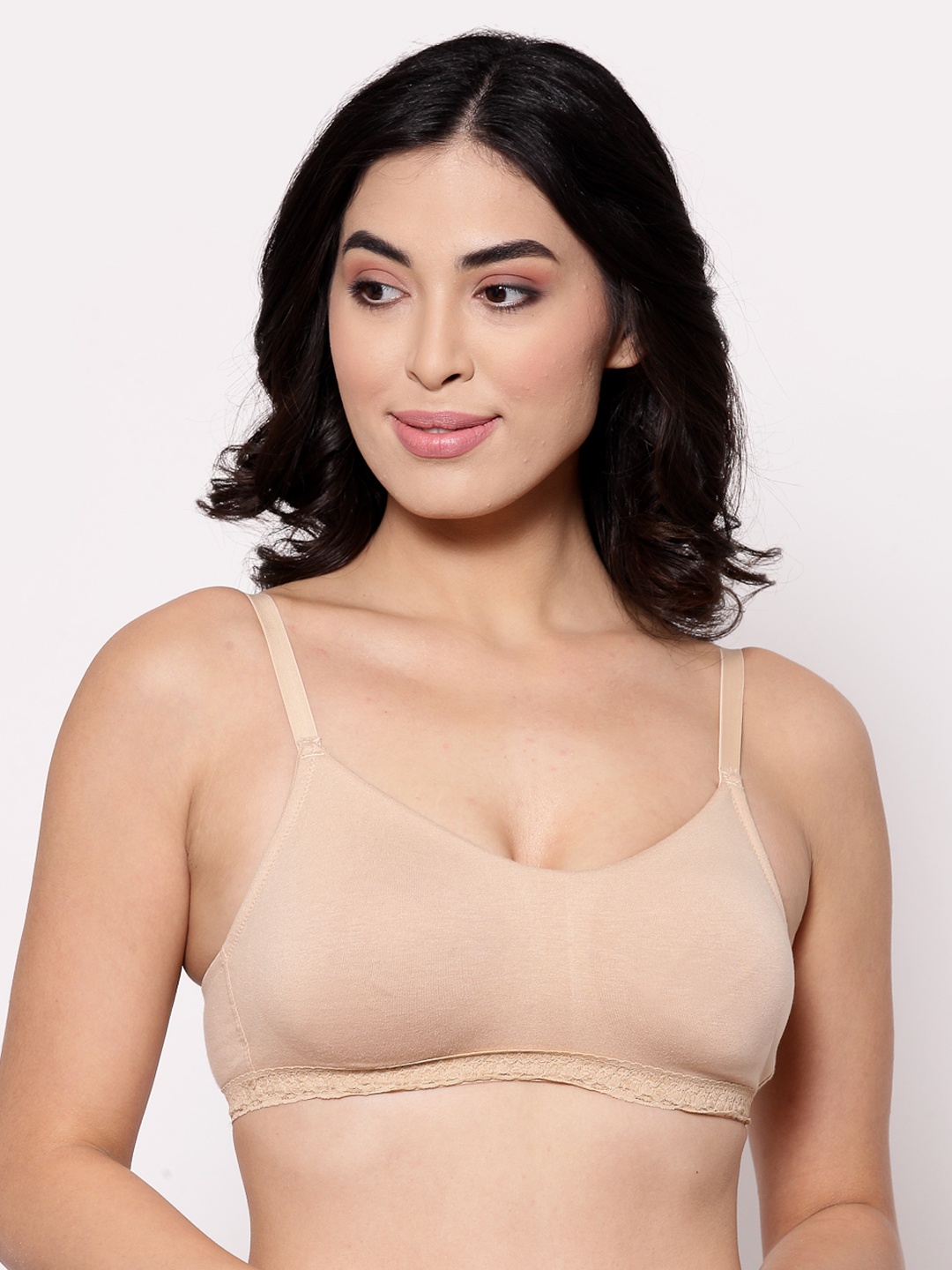 

Inner Sense Women Beige Solid Organic Cotton Seamless Everyday Laced Sustainable Bra ISB054