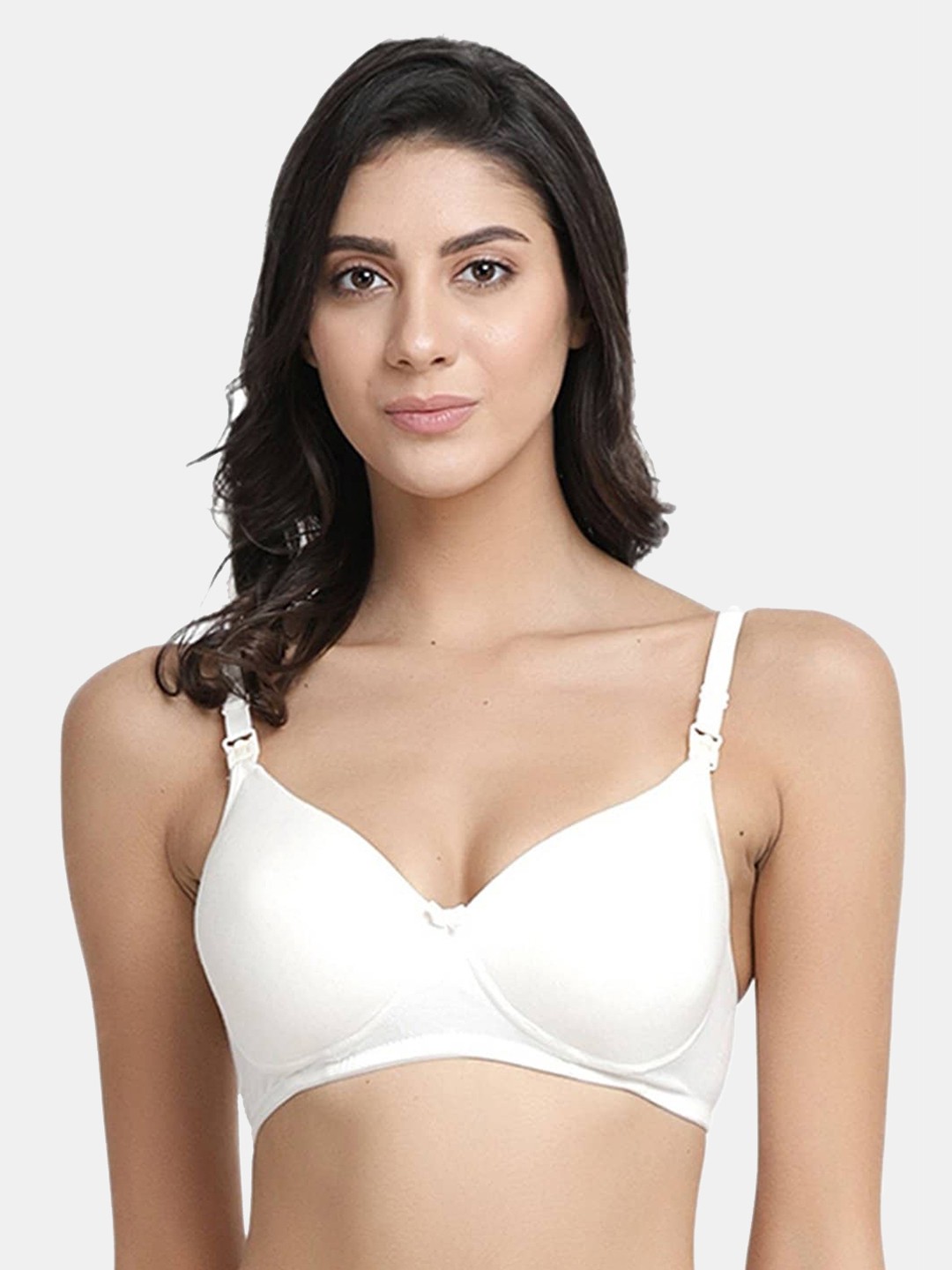 

Inner Sense White Solid Organic Cotton Antimicrobial Padded Non-Wired Feeding Bra IMB009D
