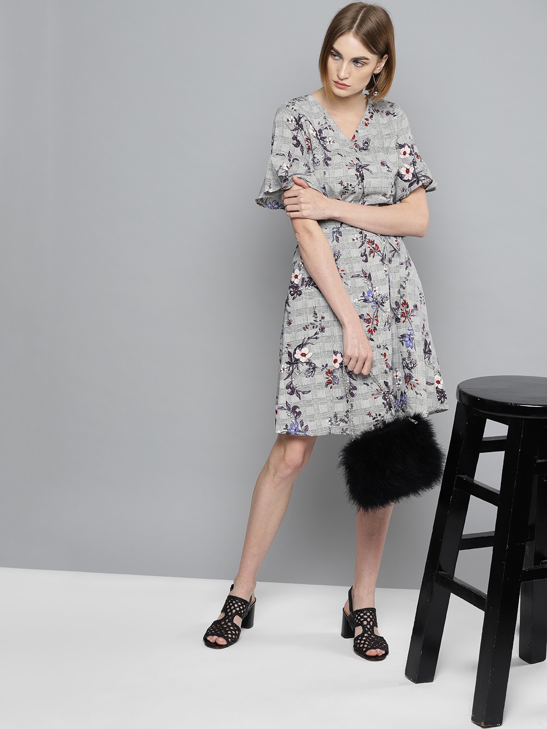 

Marie Claire Women White & Black Checked A-Line Dress