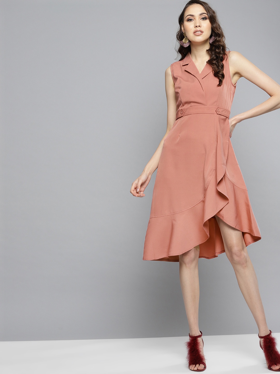 

Marie Claire Women Peach-Coloured Solid Wrap Dress