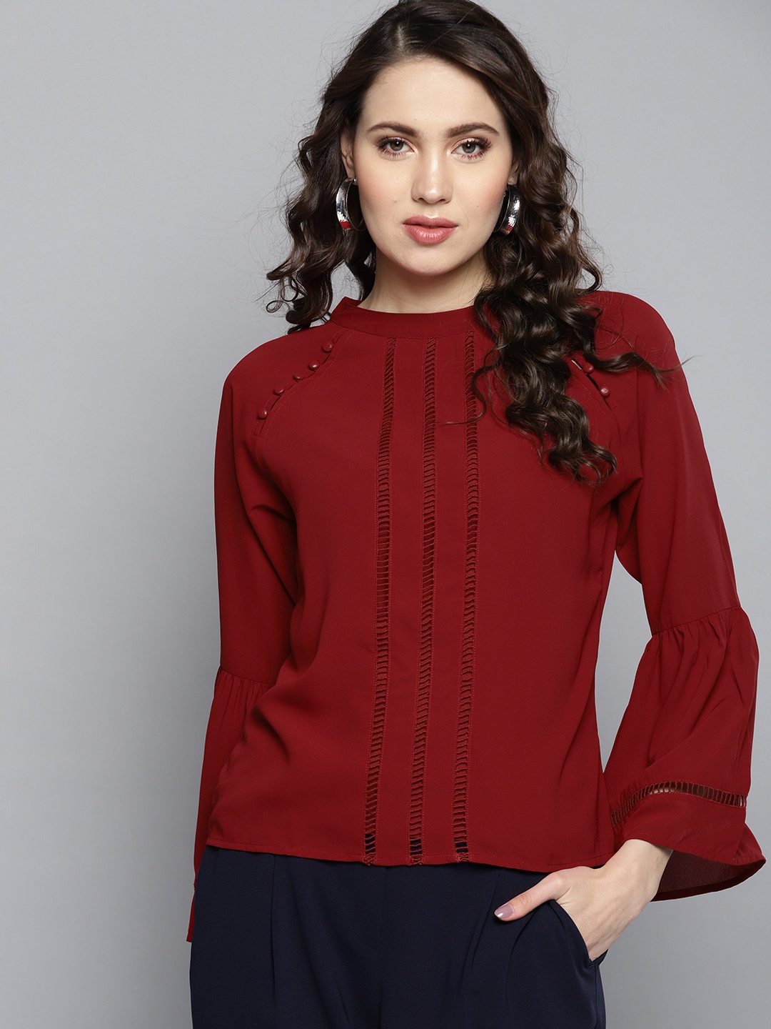 

Marie Claire Women Maroon Solid Styled Back Top