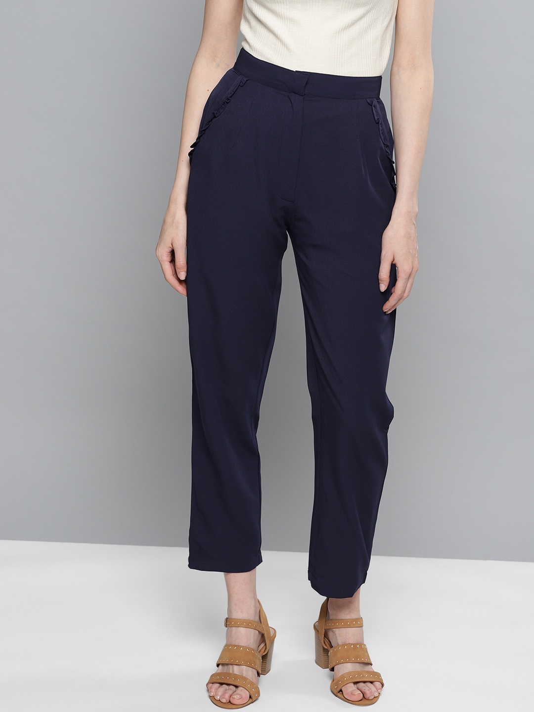 

Marie Claire Women Navy Blue Regular Fit Solid Trousers