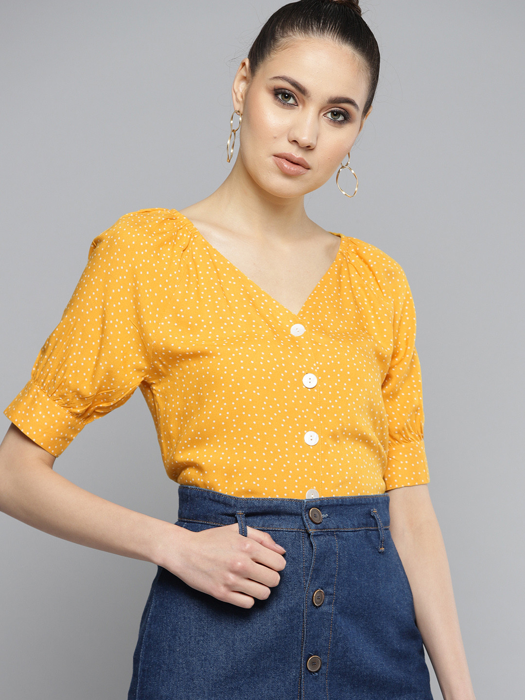 

Marie Claire Women Yellow Printed Top