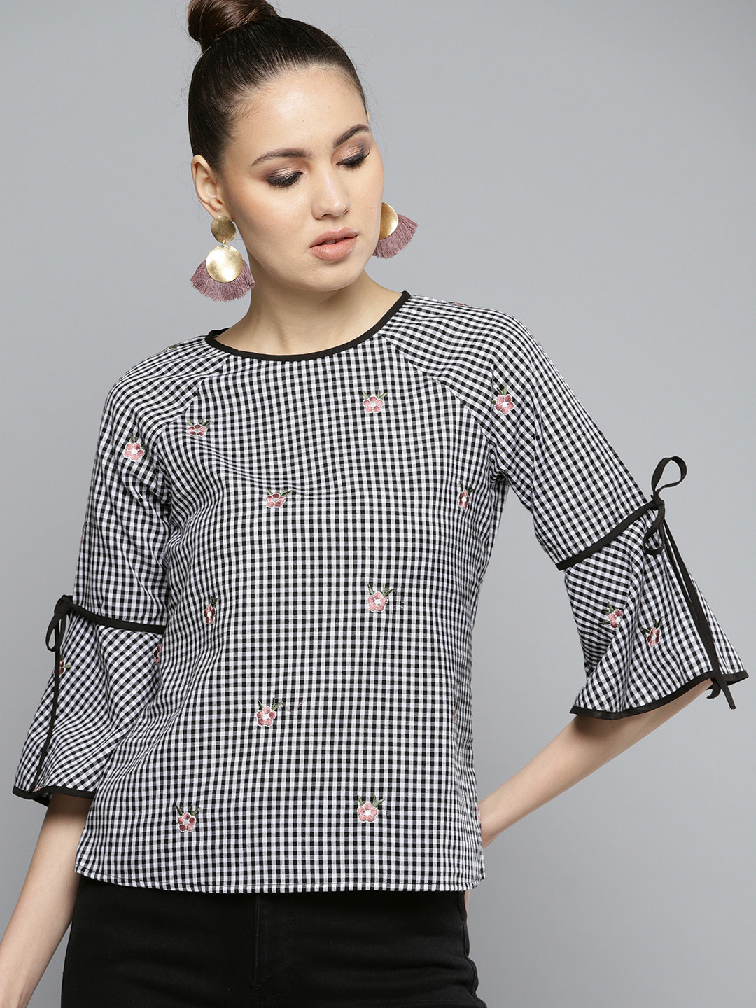 

Marie Claire Women Black & White Checked Top