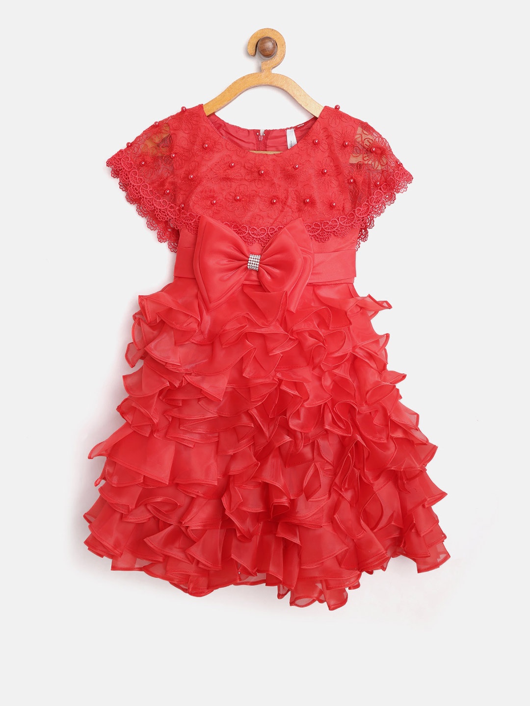 

StyleStone Girls Red Solid Tiered Fit and Flare Dress