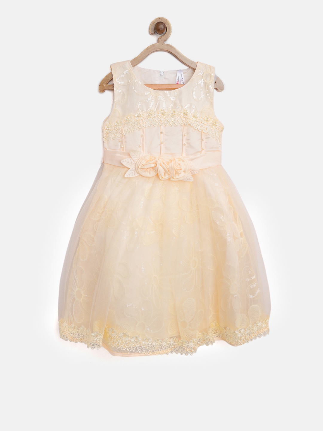 

StyleStone Girls Cream-Coloured Embellished Fit and Flare Dress