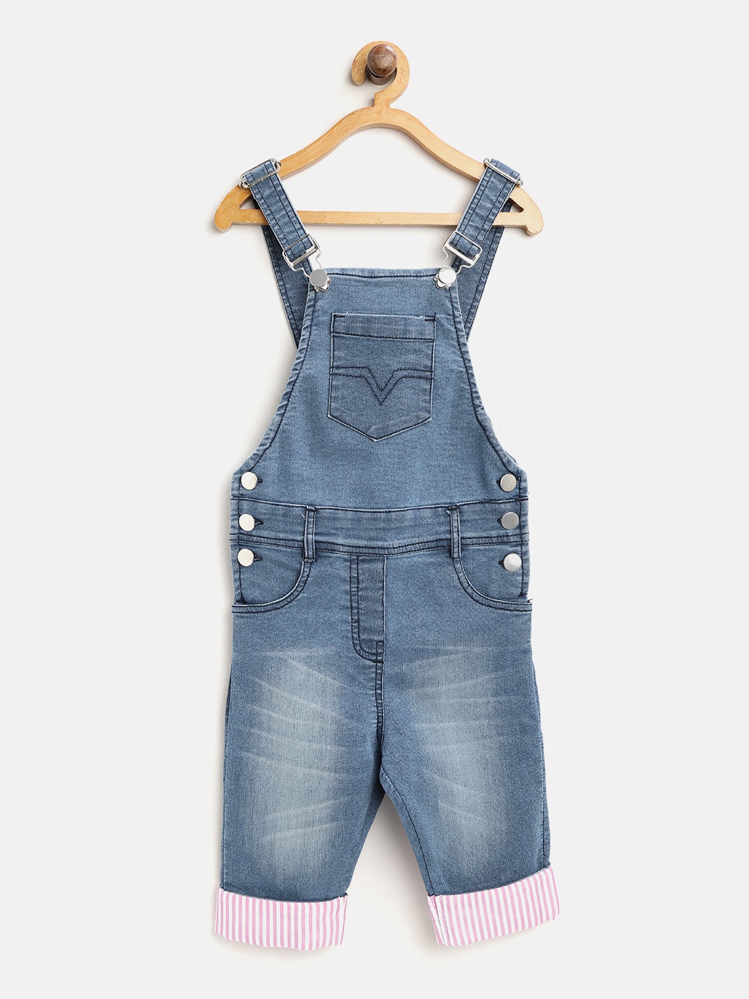 

StyleStone Girls Blue 3/4th Washed Denim Dungarees