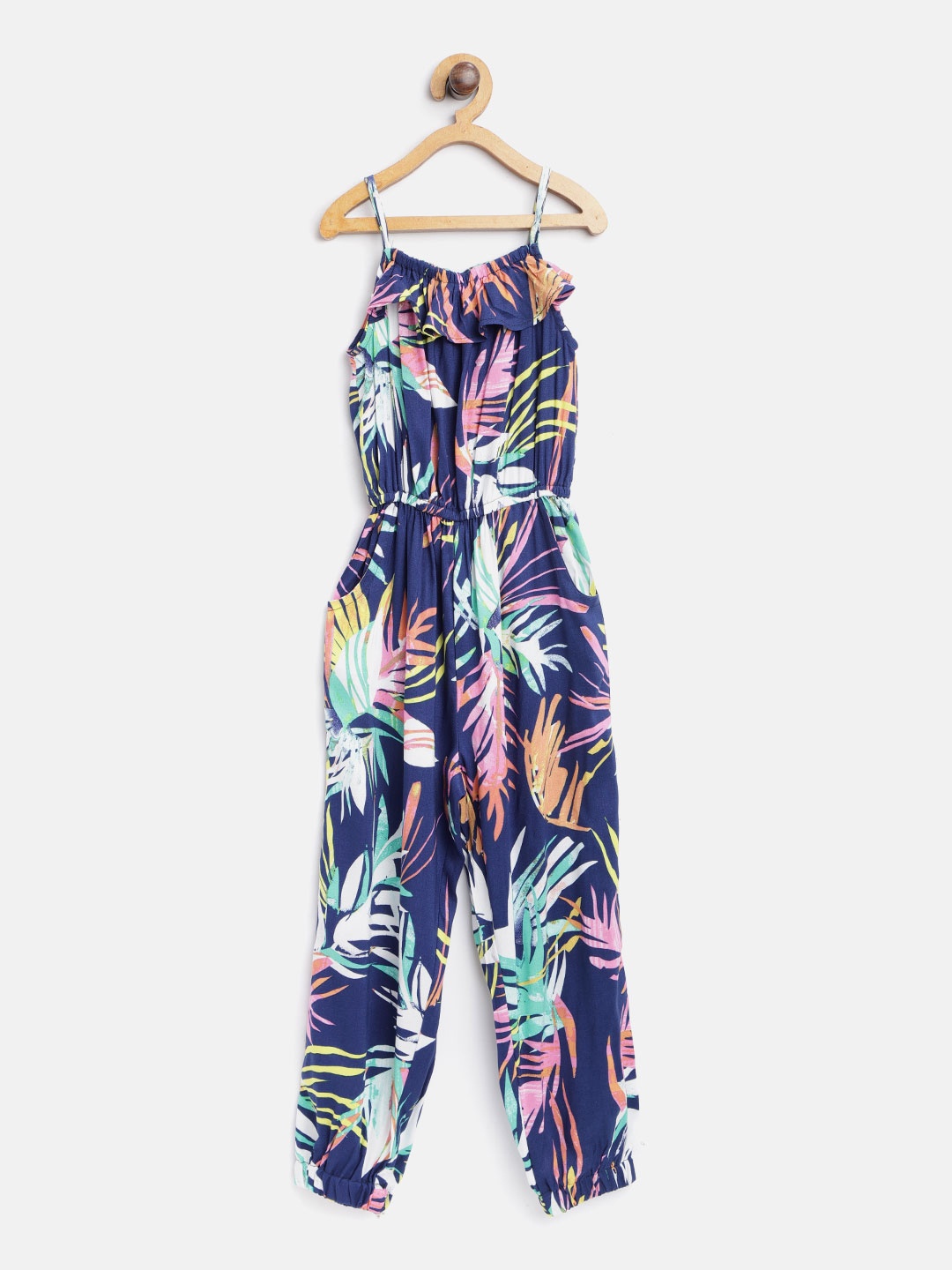 

StyleStone Girls Navy Blue & Pink Printed Basic Jumpsuit