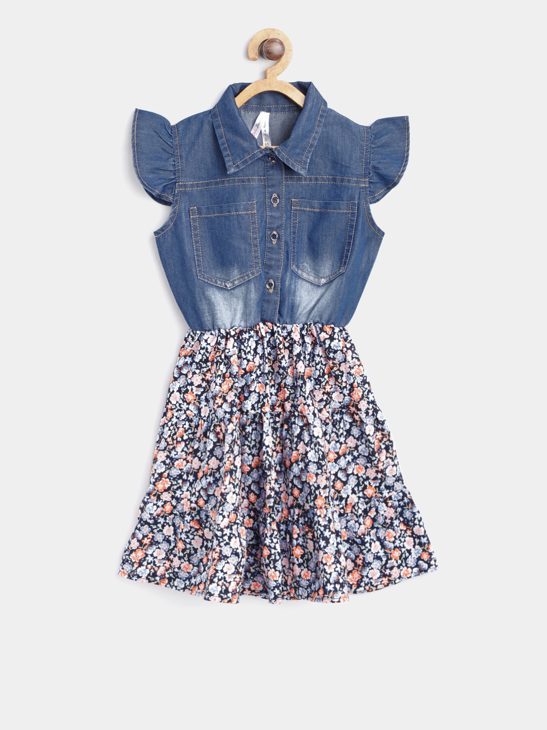 

StyleStone Girls Blue & White Printed Fit and Flare Dress